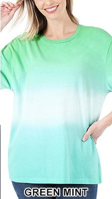 Green Mint Dip Dye Short Sleeve Round Neck Zenana Top 1/4/23 5205