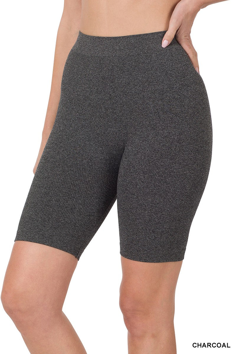 Charcoal Seamless Ribbed Biker Zenana Shorts 12/29/22 5115