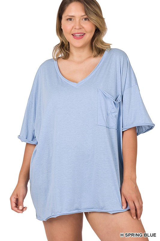 Heather Spring Blue Plus Tri Blend Oversized Boyfriend Zenana Tee 4/19/23 6040