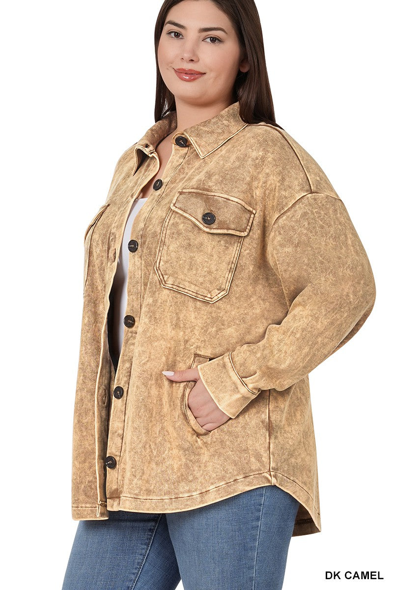 Dark Camel Plus Acid Wash Oversized Zenana Shacket 11/29/22 4880