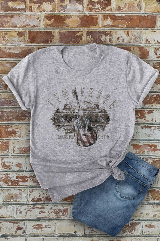 Heather Grey Tennessee Music Round Neck Short Sleeve Top Avenue T Shirt 3/30/23 5865