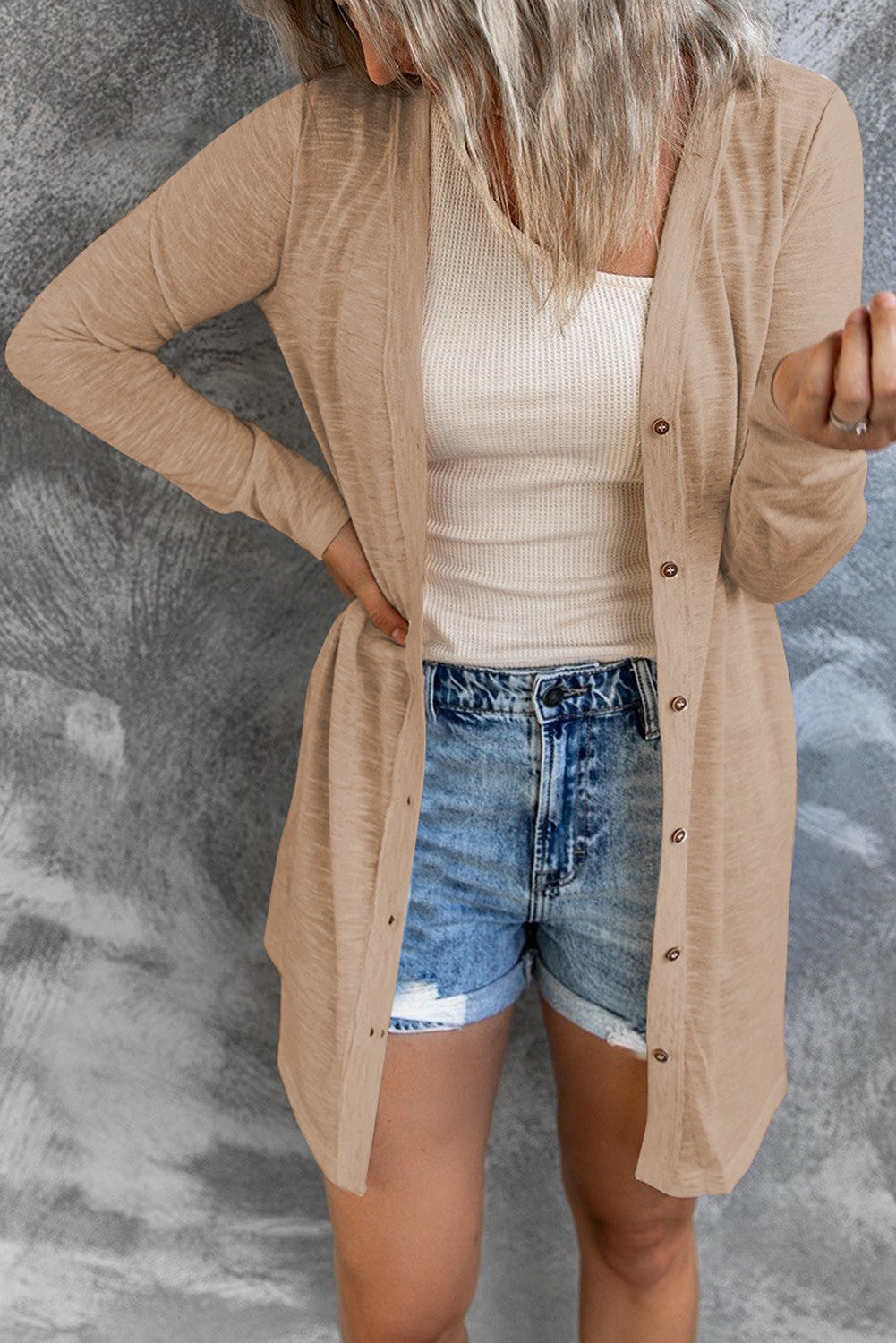 Brown Solid Open Front Buttoned Cardigan 6/28/22 3066