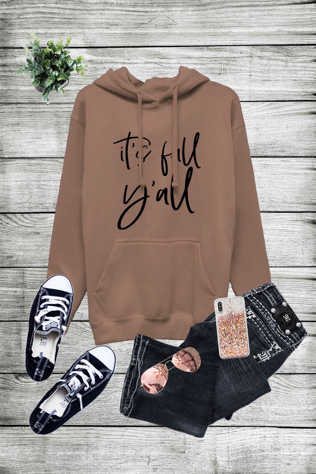 Latte Black Fall Y'all French Terry Fleece Pullover Caramelo Hoodie 9/7/22 4002