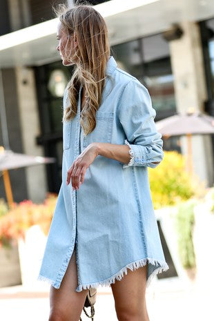 Light Denim Distressed Button Down Mazik Dress 12/15/22 5046