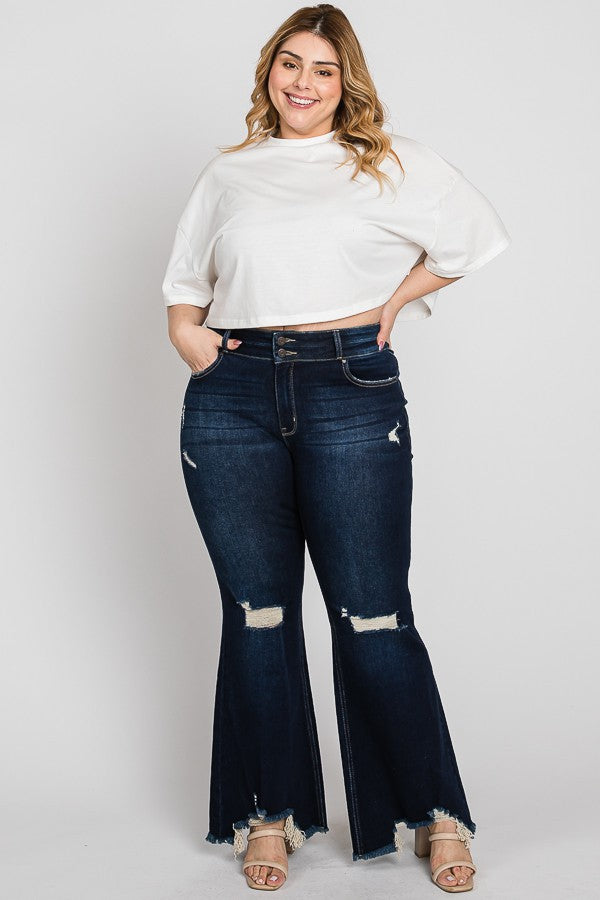 Dark Plus High Rise Destroy Super Flare Frayed Hem Petra153 Jeans 2/3/23 5505