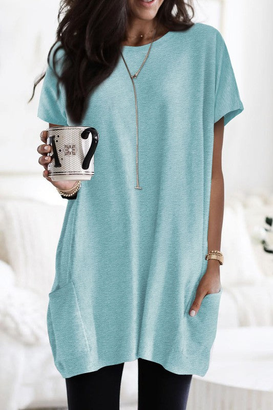 Sky Blue Side Pocket Short Sleeve K Tunic Top 4/3/23 5880