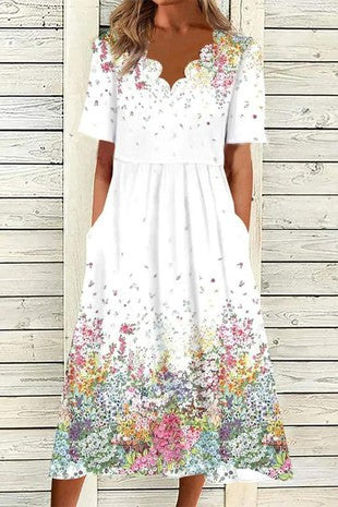 White Floral Scallop Trim Casual Flarix Dress 3/17/23 5843