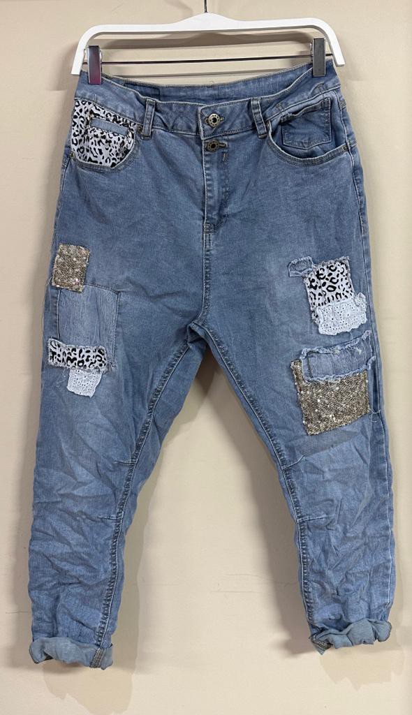 Denim Blue Patchwork Sequin Venti 6 Crinkle Jogger 4/4/23 5898