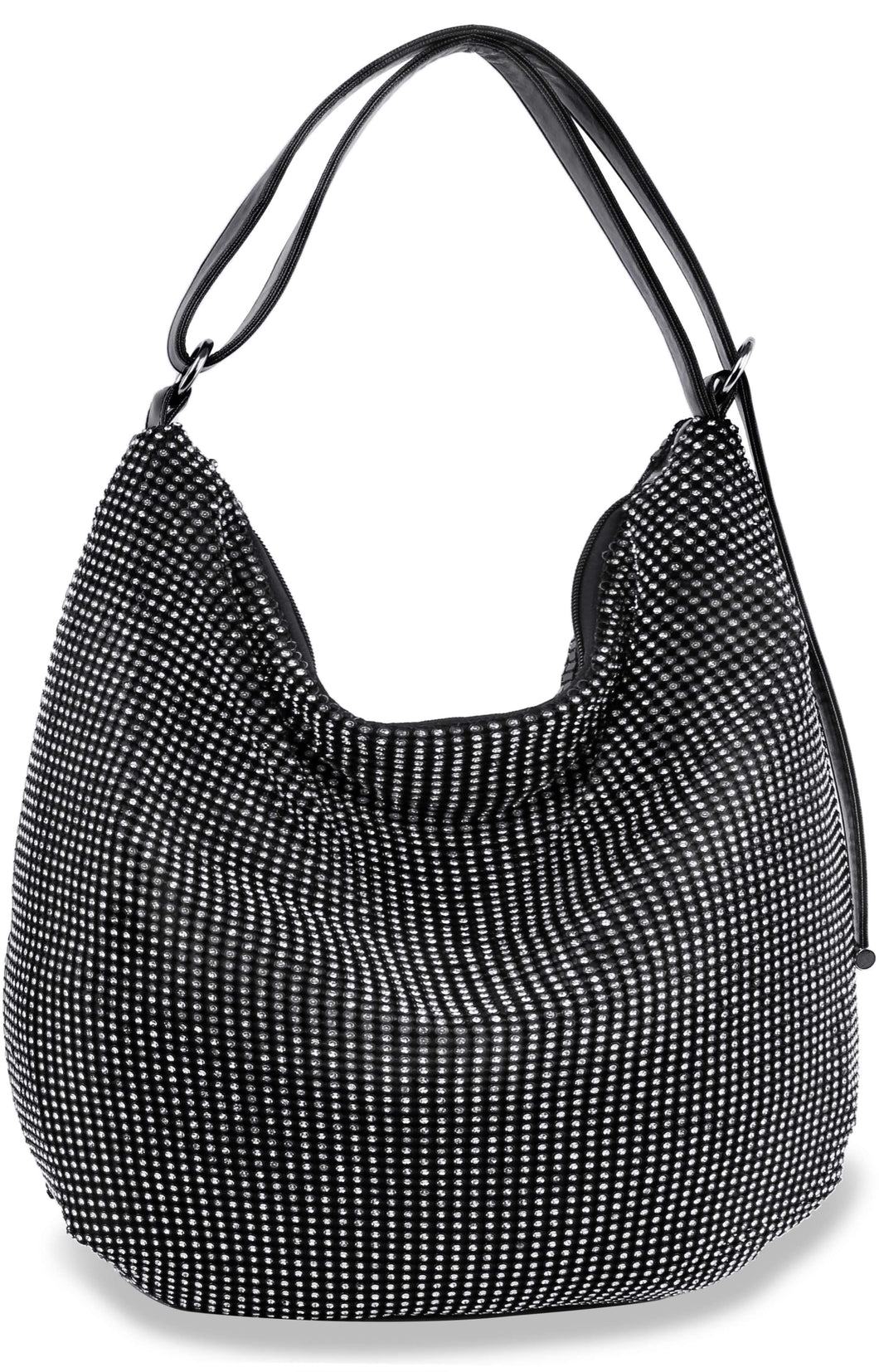 Rhinestone Covered Metal Mesh Hobo - Black