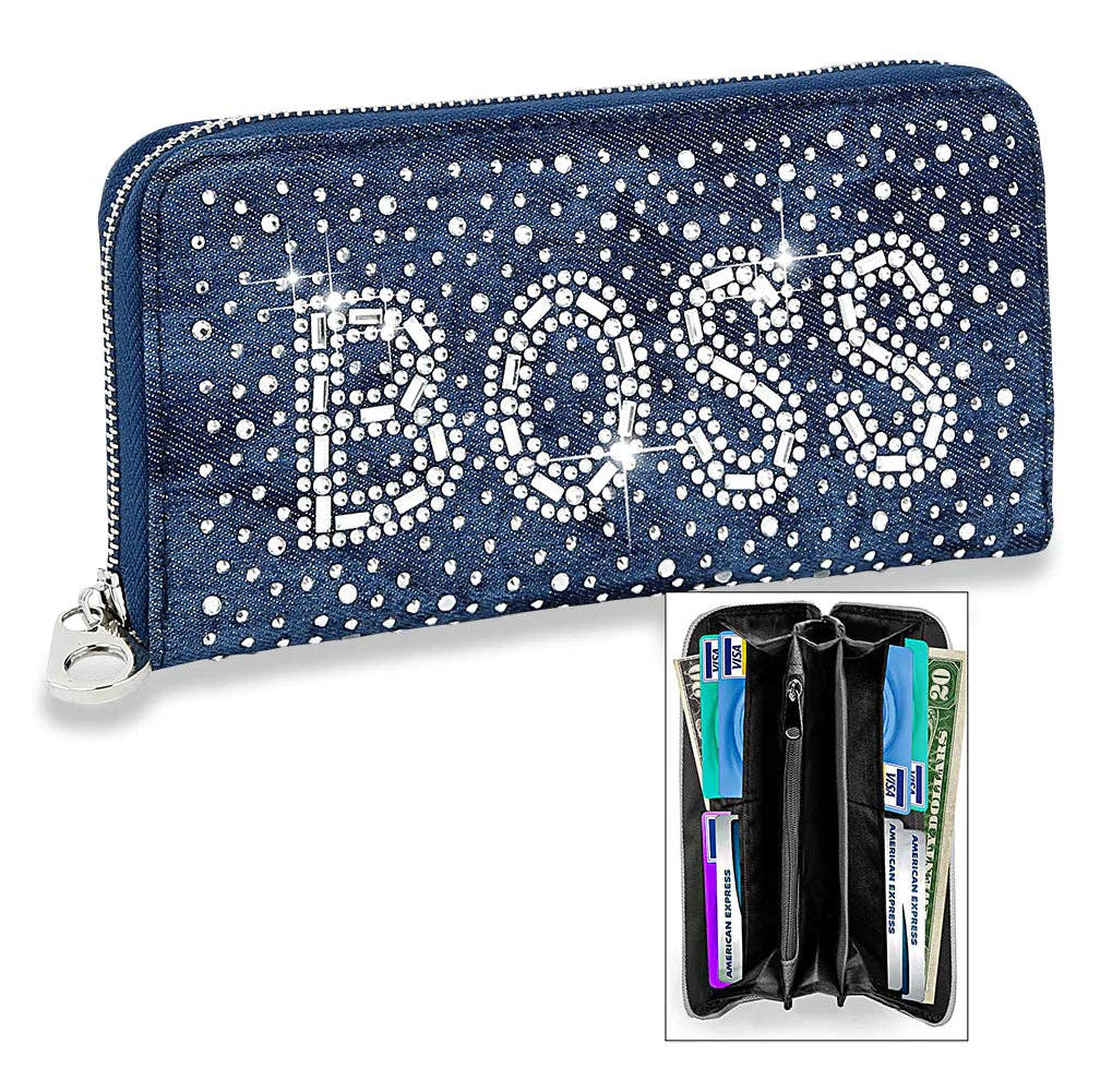 Blue Bling Boss Rhinestone Wallet