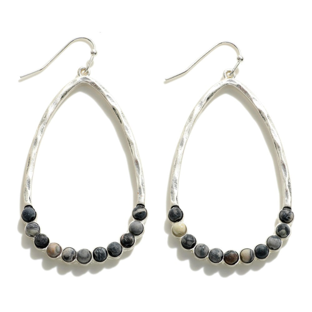 Hammered Silver Semi Precious Natural Stone Judson Earrings 7/25/22 3621