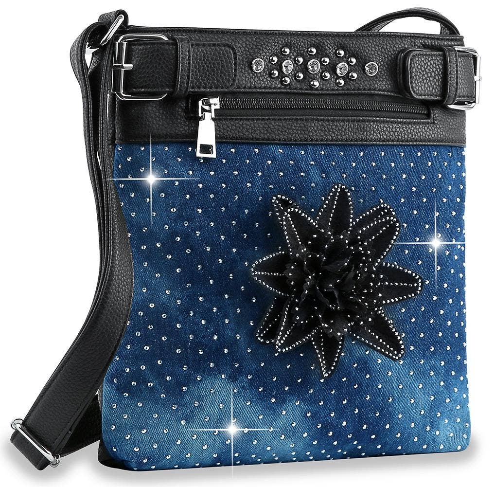 Blue Raised Flower Sparkling Crossbody Sling