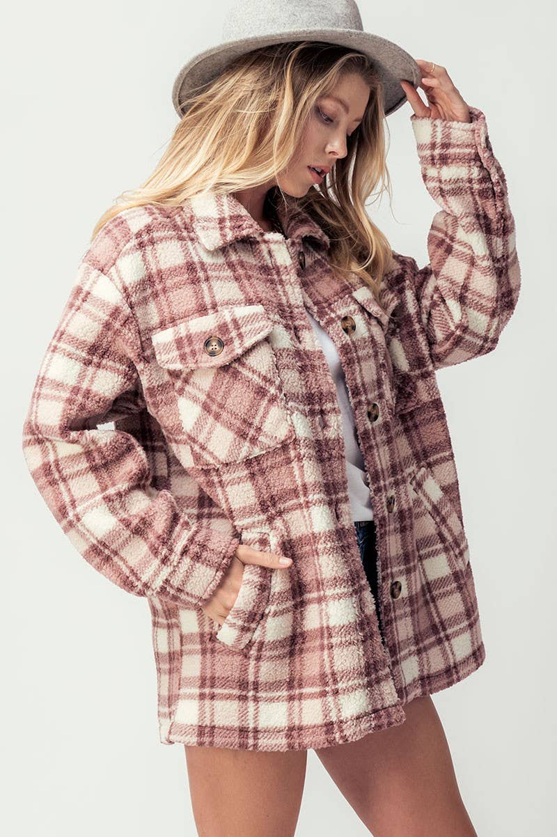 Mauve Plaid Sherpa Coat Jacket