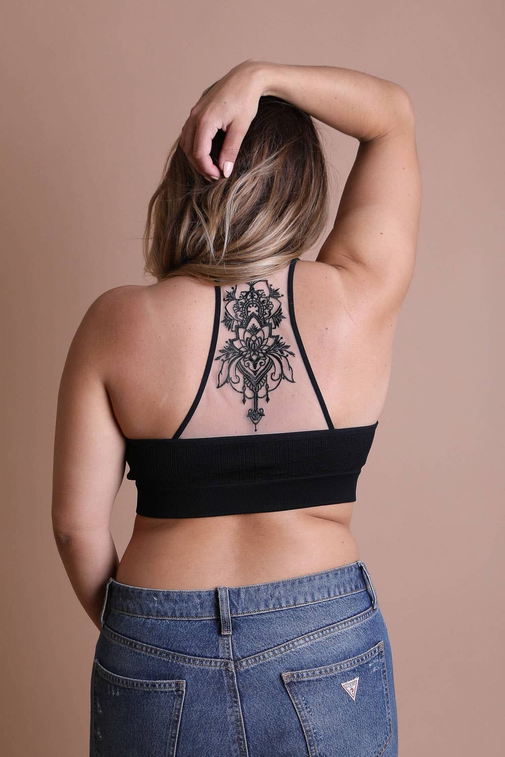 Black Plus Size Tattoo Mesh Racerback Bralette