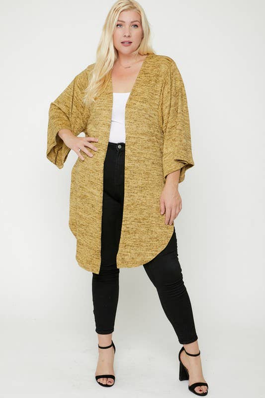 Mustard Plus Size Two tone color cardigan with kimono style sleeves