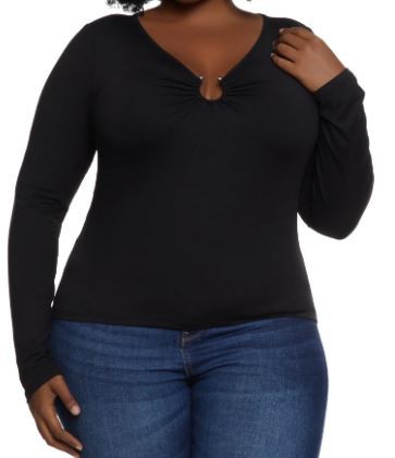 Black Plus V Neck U Ring Long Sleeve One Top 1/31/23 5487