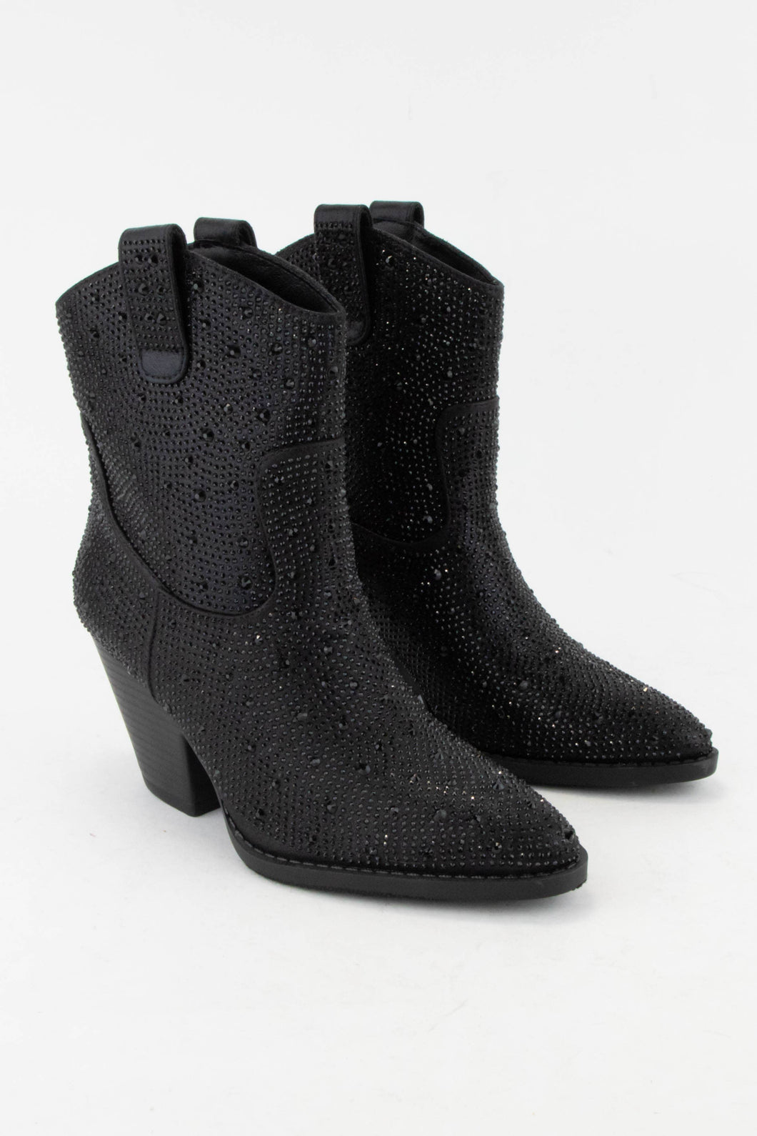 Black Bedazzled Glam Western Ankle Boots