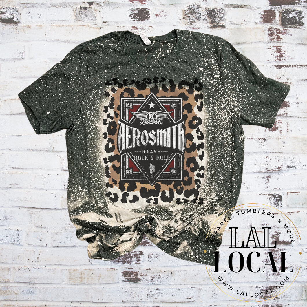 Heather Forest Aerosmith Leopard Bleached Band Tee