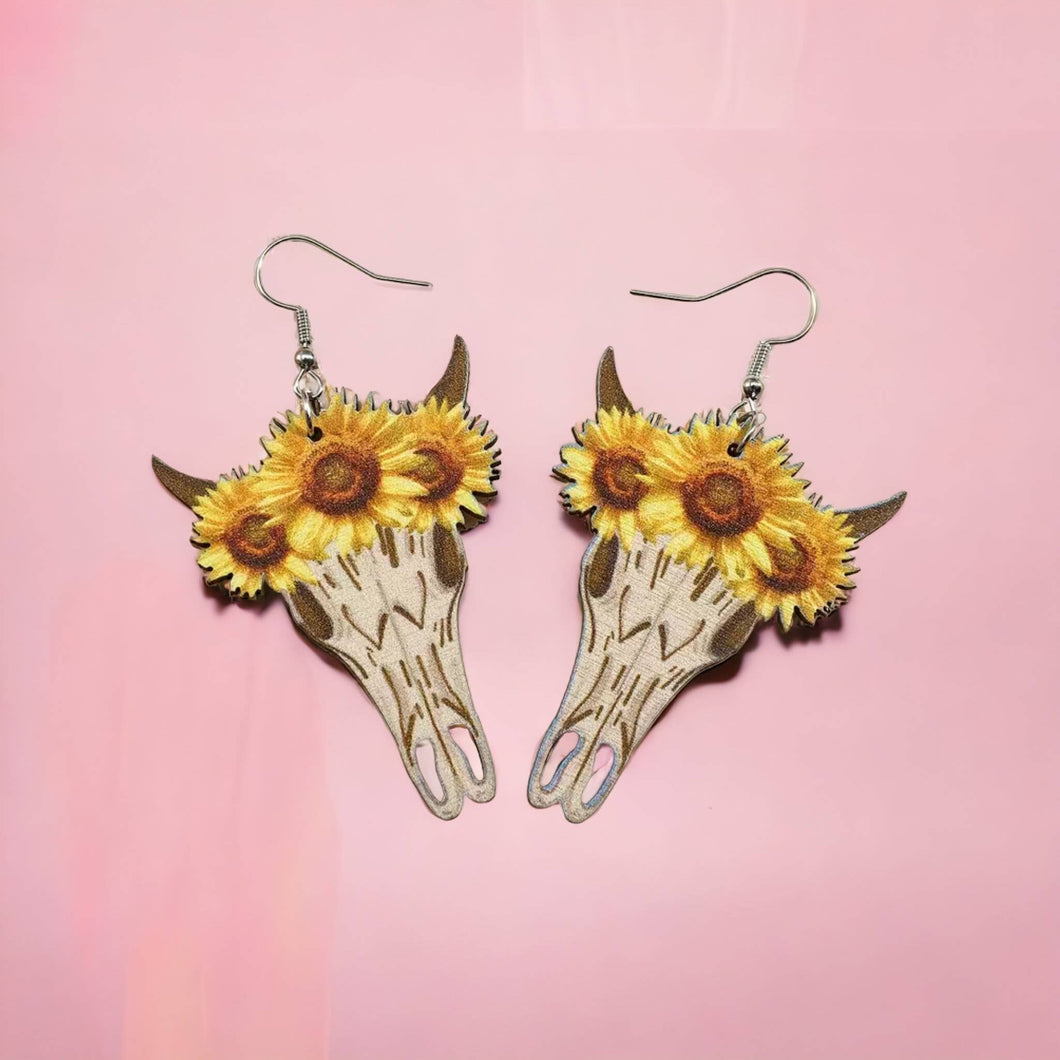 Sunflower Cow skull Earring | Western Earring
