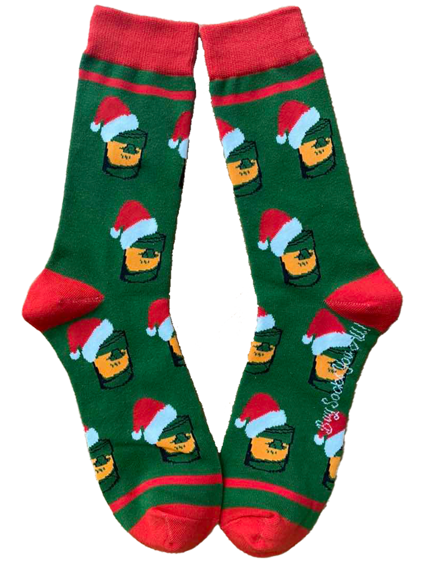 Bourbon Glasses with Santa Hats Men's Socks