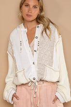 Cream Beige Cut sew multi fabric hooded button down combo POL shacket