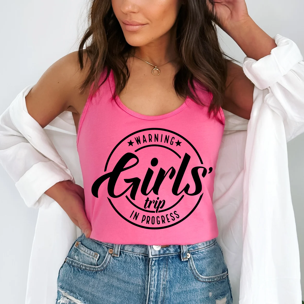 Hot Pink Warning Girls Trip Summer Racerback Graphic Tank