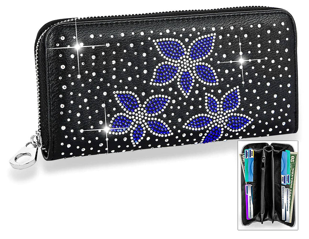 Blue Rhinestone Design Accordion Wallet