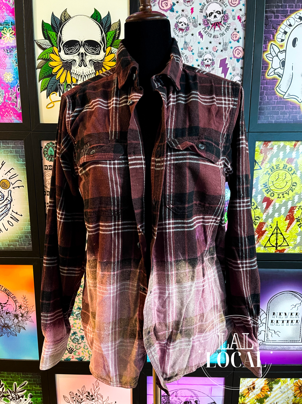 Maroon & Black Plaid Bleached Flannel