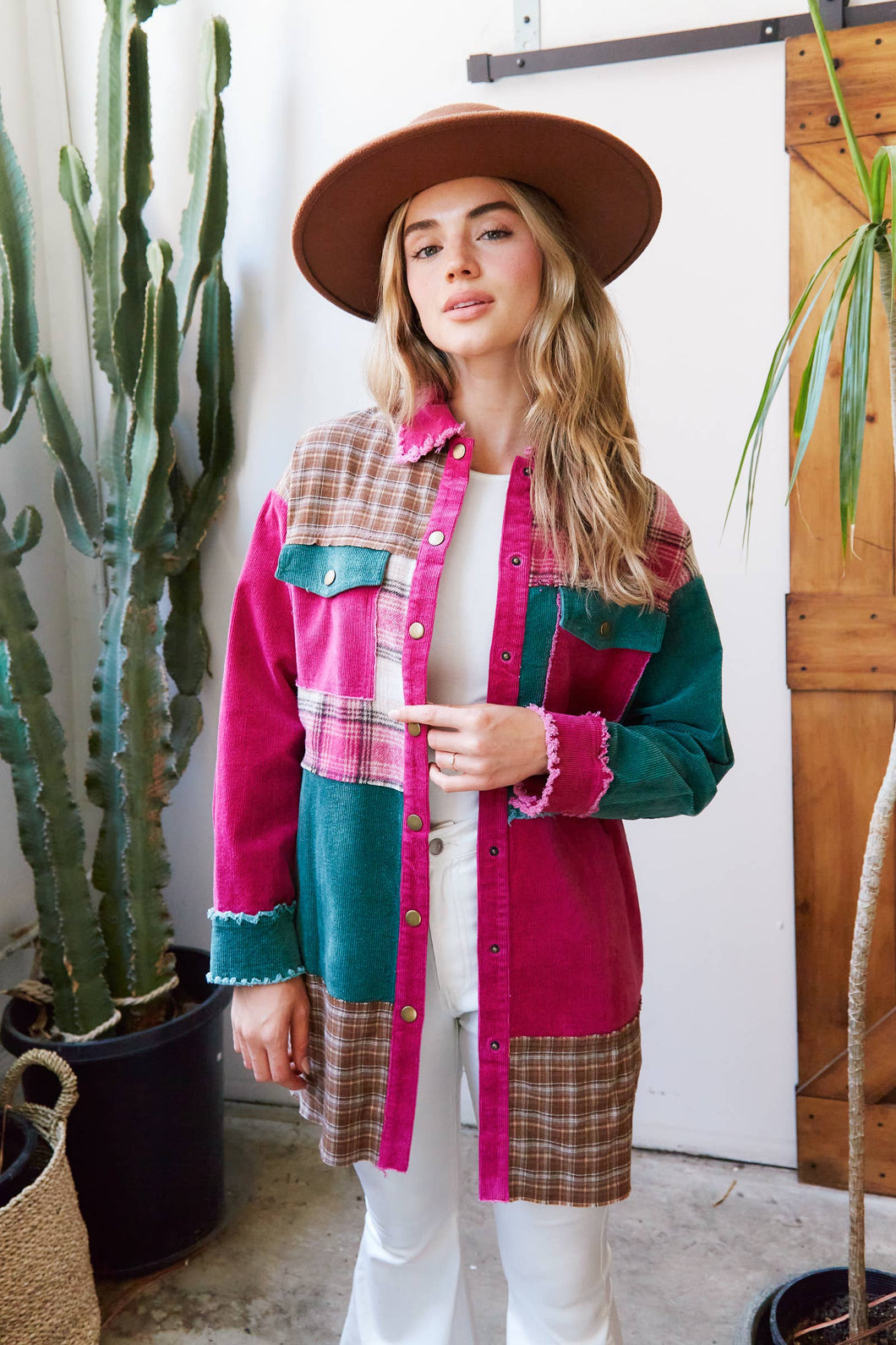 Fuchsia Green Long Sleeve Shacket with Big Star on the Back