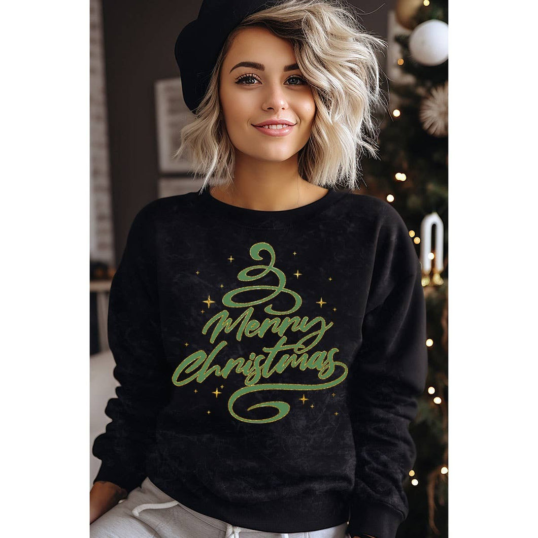 Mineral Black Merry Christmas Glitter Mineral Graphic Sweatwhirts