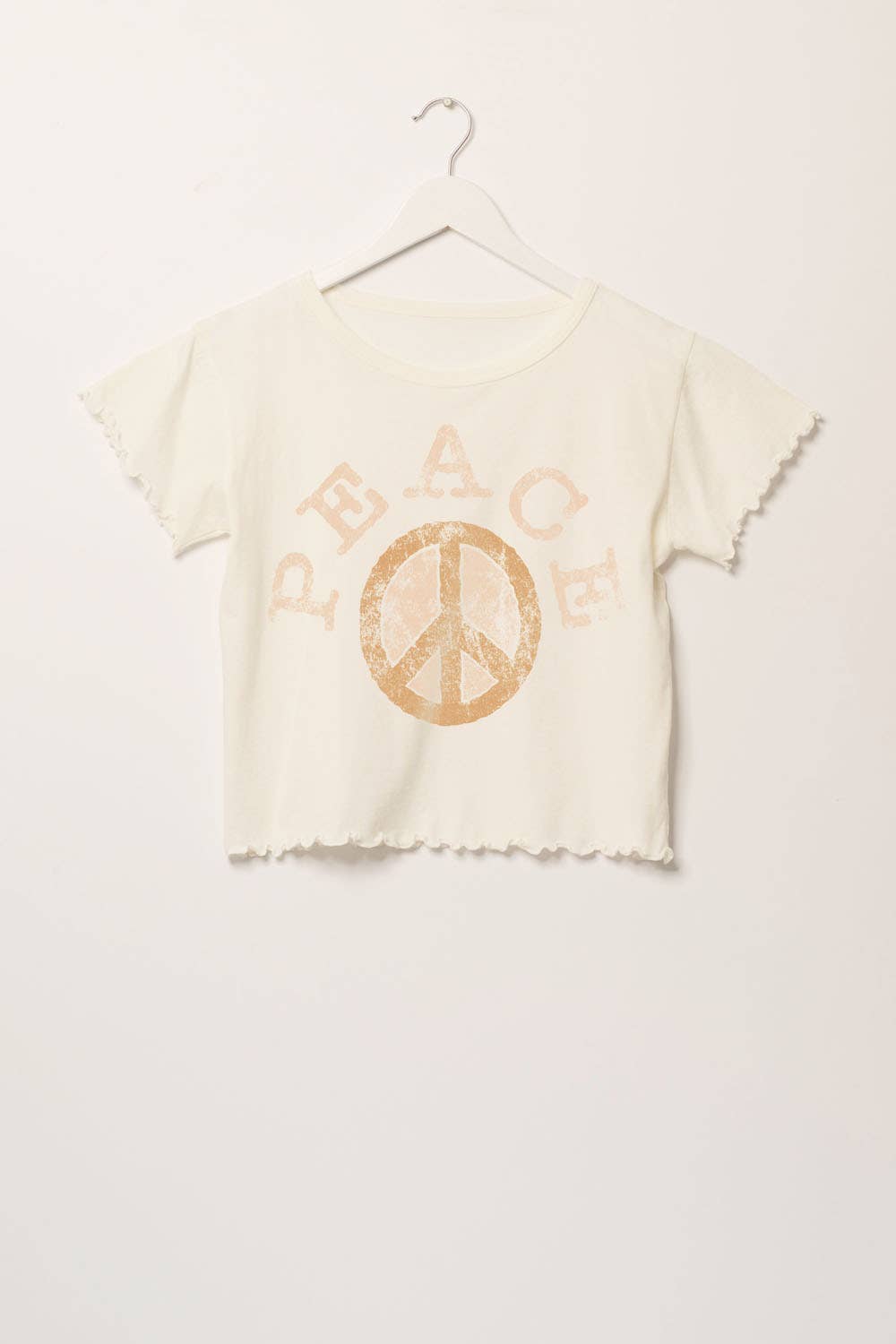 Ivory Peace Sign Garment Wash Lettuce Edge Graphic Tee