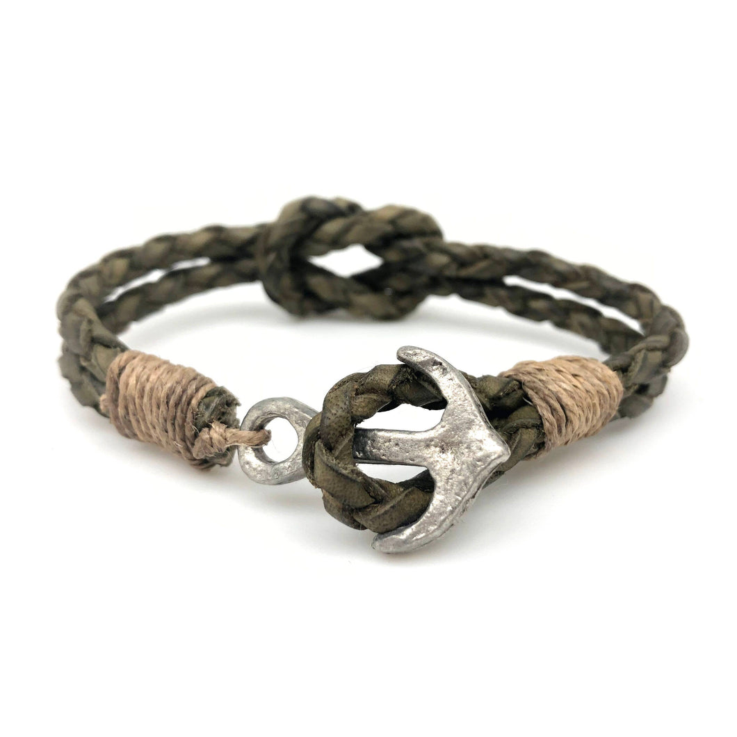 Aadi Green Leather with Anchor Clasp Men's Bracelet