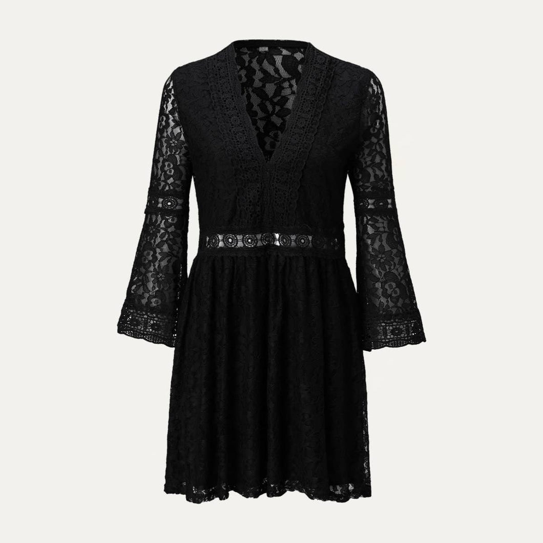 Black Love and Romantic Dream Floral Lace V-Neck Mini Dress