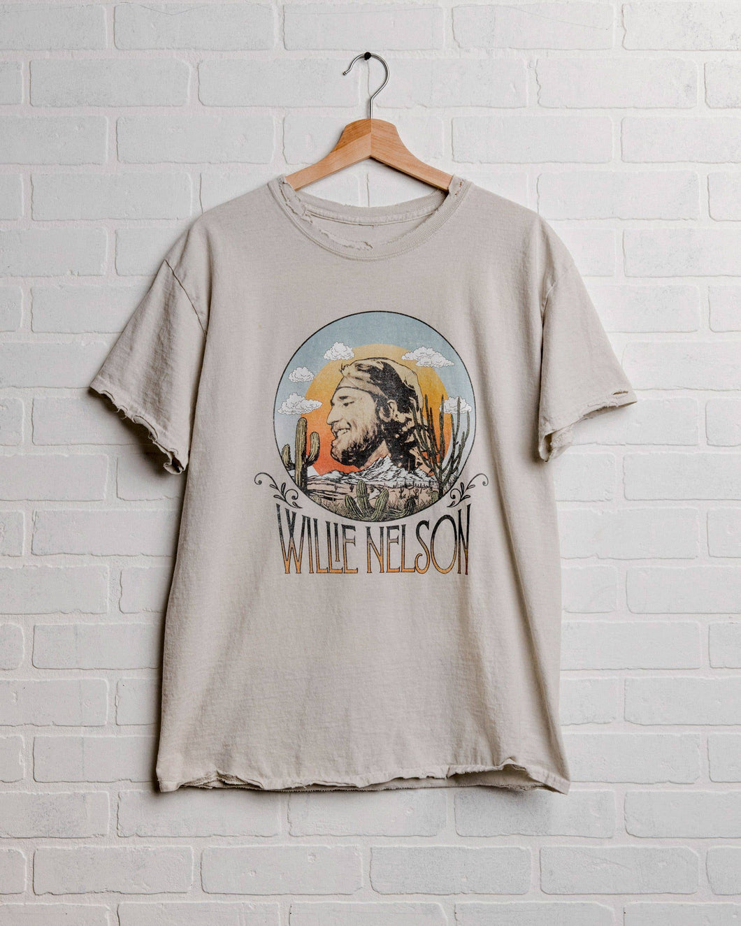 Willie Nelson In The Sky Off White Thrifted Tee