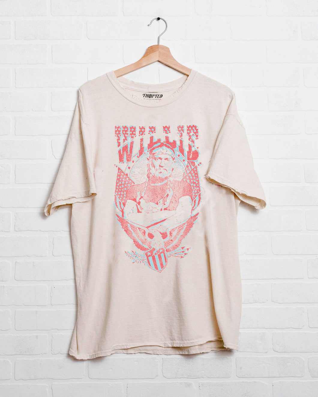 Willie Nelson In Pink Off White Thrifted Graphic Tee