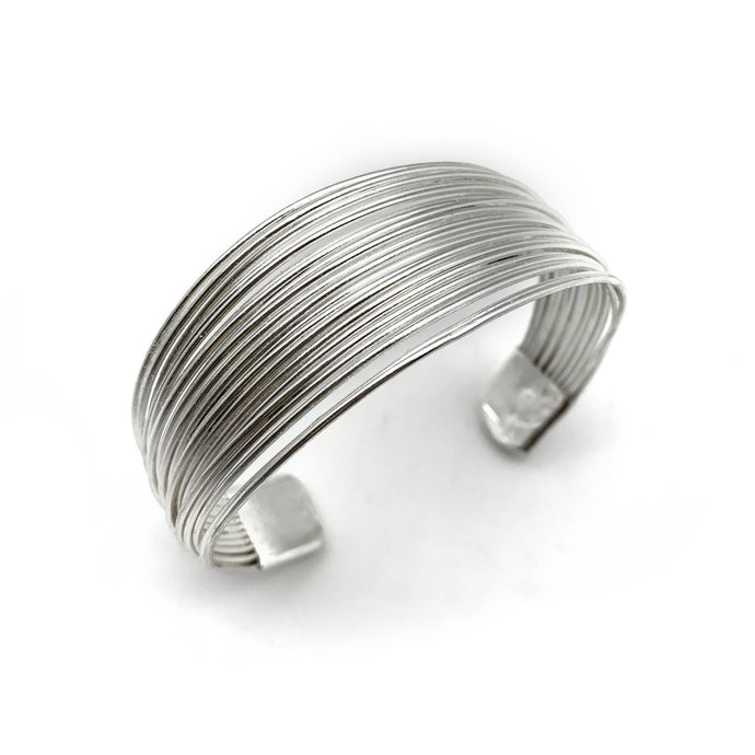 Silver Plated Adjustable Cuff Bracelet - Thin Stacked Wires