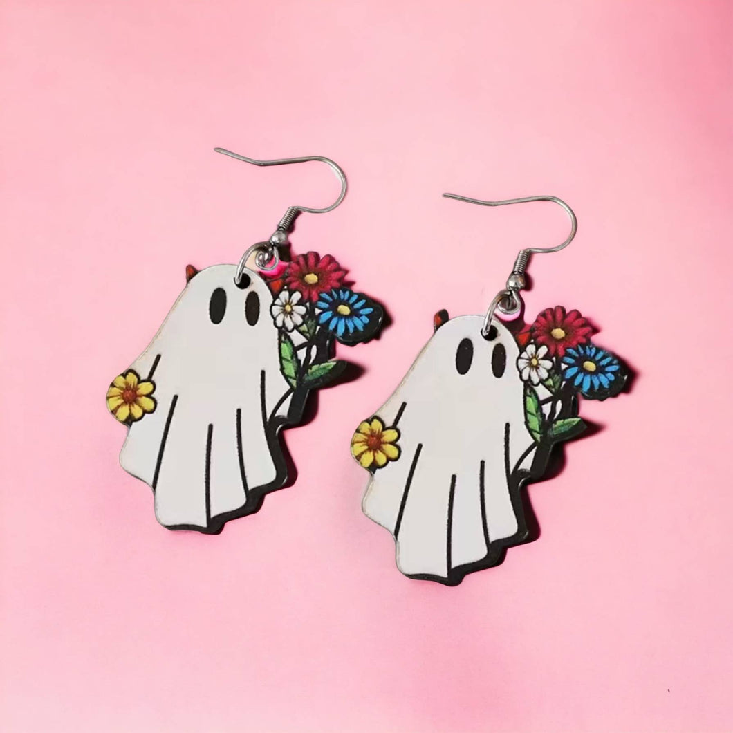 Retro Vintage Flower Ghost Earring | Halloween Earring