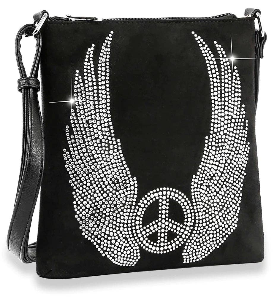 Wings and Peace Crossbody Sling - Black