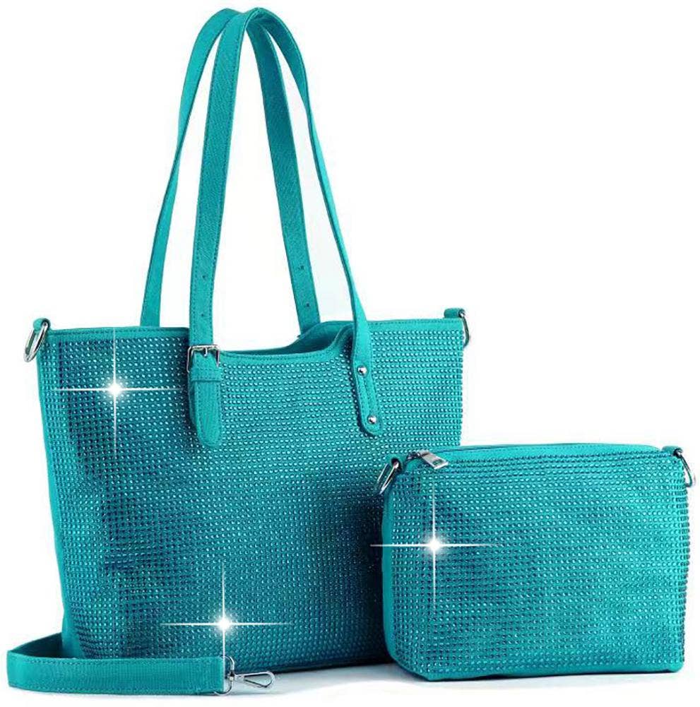 Dark Turquoise Bling Shopper Style Tote Set
