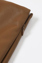 Brown Faux Leather Pleated Midi Skirt