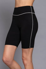 Black Off White Waist Band Workout Biker Shorts with Contrast Piping