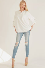 White Front Pocket Solid Slit Open Loose Fit Top