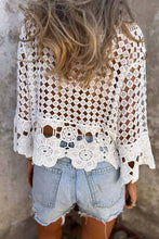 White Crochet Lace Bell Sleeve Blouse