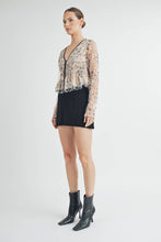 Cream Sheer Embroidered Mesh Peplum Top with Polka Dot Detail