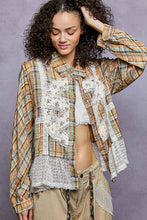 Tan Plaid pattern with peace patch POL shirt