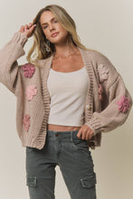 CHUNKY FLORAL CHIC KNIT CARDIGAN- CESW4370: KHAKI / S-M-L(2-2-2)