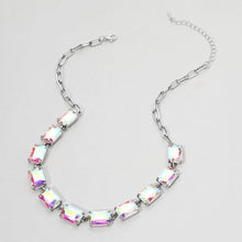 Black Multi Cushion Rectangular Stone Cluster Link Evening Necklace