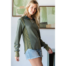 Olive Washed Henley Zip Up Neck Waffle Oli+Hali Top
