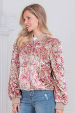 Taupe Long sleeve padded velvet bomber jacket