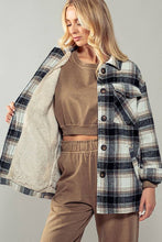 Black Checkered Sherpa Lined Oversized Button Urban Daizy Jacket